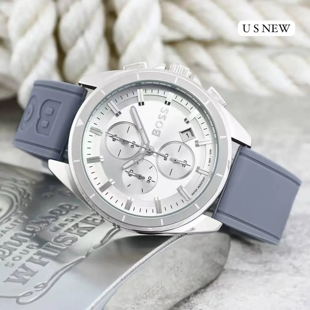 BOSS - Silver-dial chronograph watch with Grey silicone strap