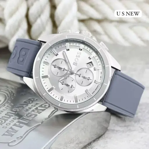 BOSS - Silver-dial chronograph watch with Grey silicone strap